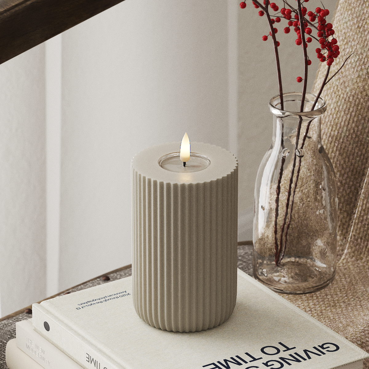 Deluxe Homeart Solid Stripe LED Bloklys Ø 8 X 12,5 Cm Sand LED Shape 4