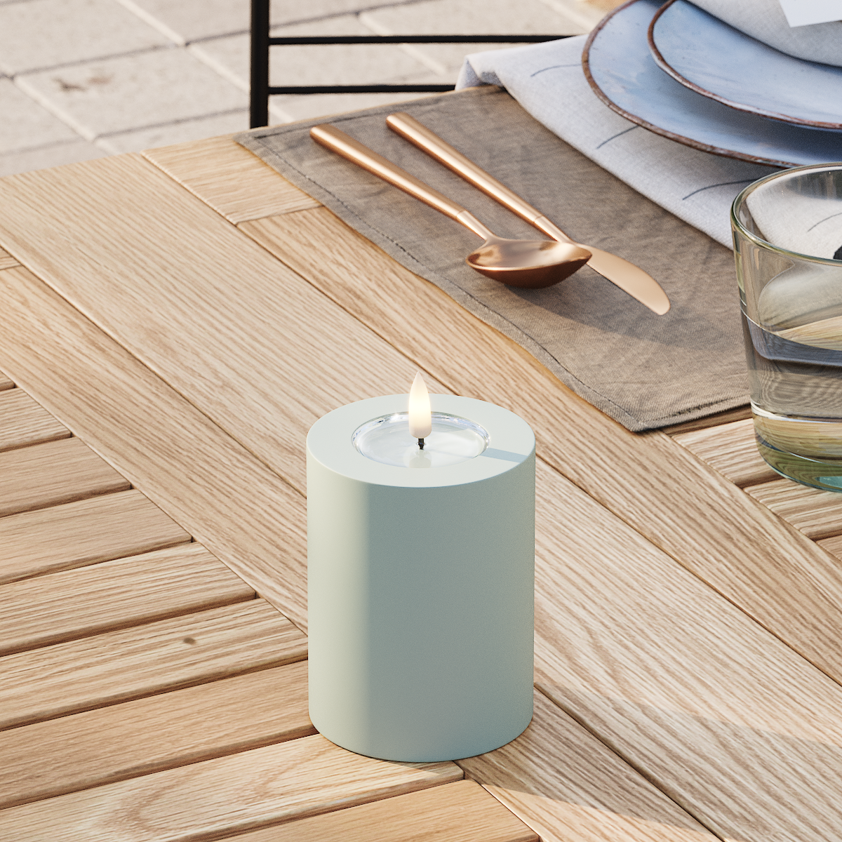 Deluxe Homeart LED al aire libre Vela pilar Ø7,5x10cm Verde salvia luz exterior LED Vela pilar 3