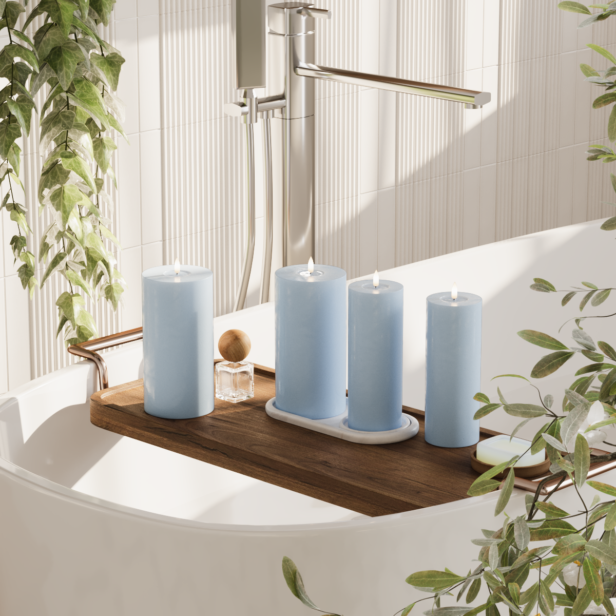 Deluxe Homeart LED Vela pilar paquete - Azul hielo - 2x7,5x20 | 2x 10 x 20 cm paquete 2