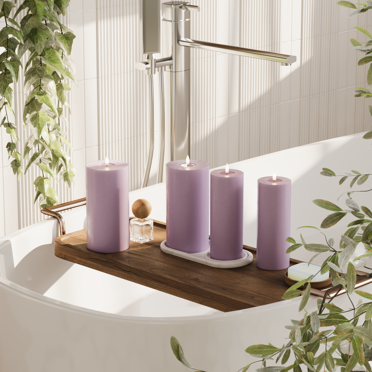 Deluxe Homeart LED blokklyspakke - Lys lilla - 2x 7,5 x 20 | 2x 10 x 20 cm pakke 2