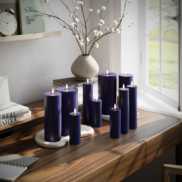 Deluxe Homeart LED Vela pilar paquete - Azul real - 3x5x20 | 3 x 5 x 12,5 | 2 x 7,5 x 20 | 2x 10 x 20 cm paquete 1
