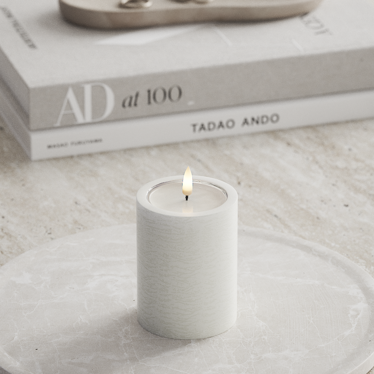 Deluxe Homeart Unique LED Vela pilar Fondo 7,5 x 10 cm. Blanco unique Vela pilar 1