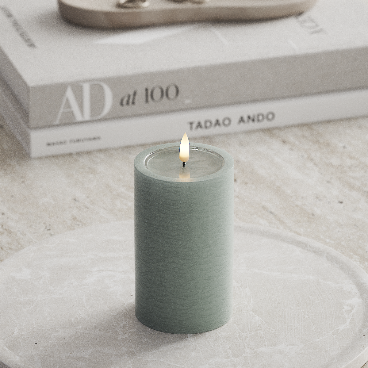 Deluxe Homeart Unique LED Bloklys D 7,5 x 12,5 cm Salvie grøn unique bloklys 1