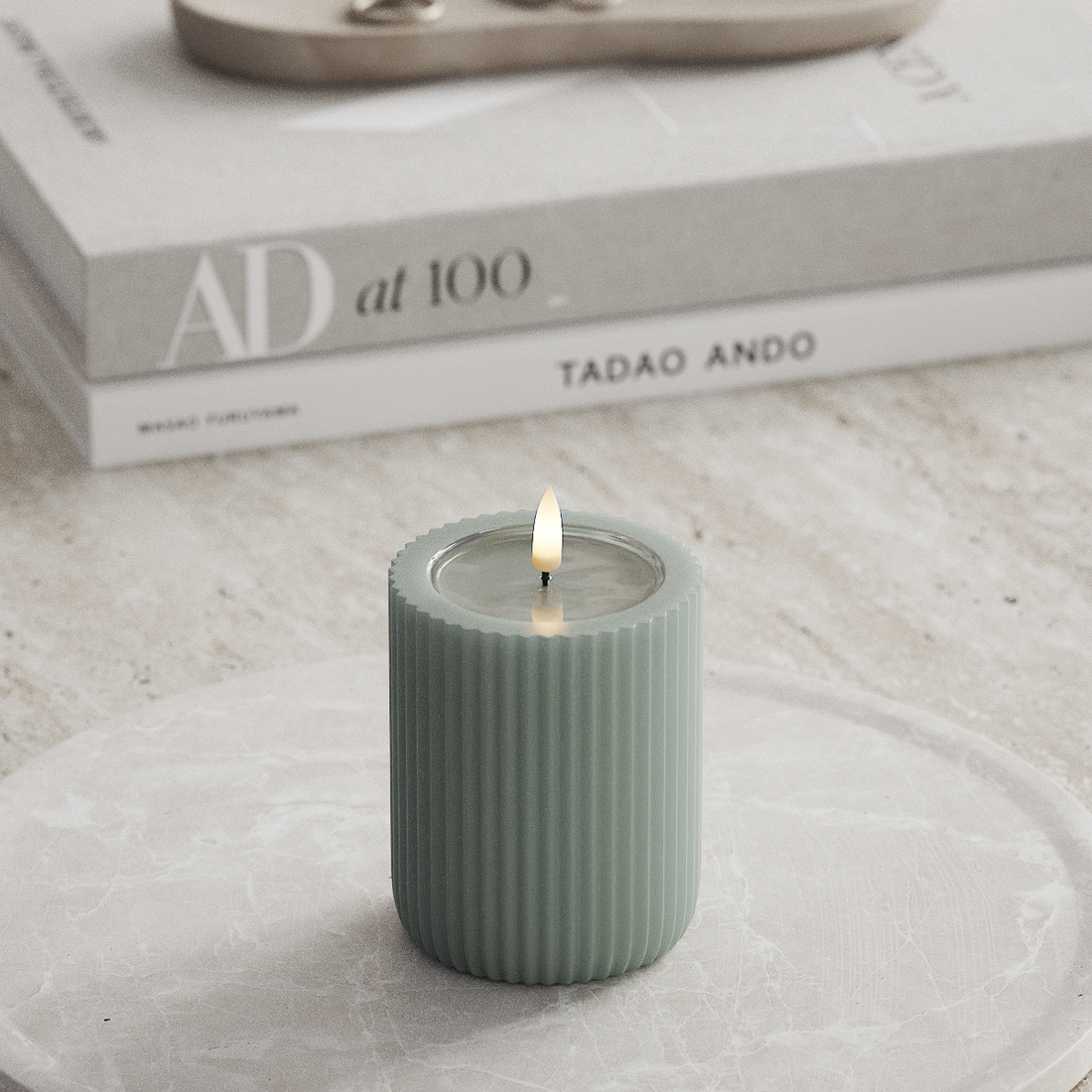 Deluxe Homeart Unique LED Vela acanalada 8 x 10 cm Verde salvia unique Vela acanalada 3