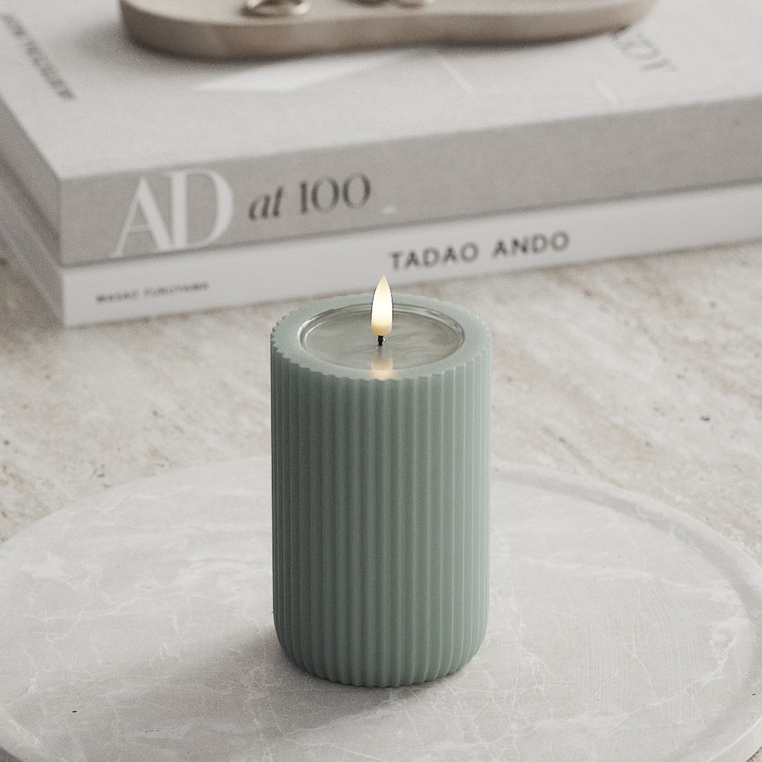 Deluxe Homeart Unique LED Vela acanalada Profundidad 8 x 12,5 cm. Verde salvia unique Vela acanalada 3